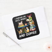 IK OVERLEVEN OP KATTEN, BOEKEN EN KOFFIE grappige  Vierkante Sticker (Envelop)