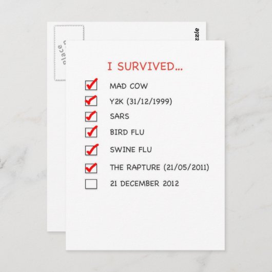 Ik overlevende checklist briefkaart (Voorkant / Achterkant)