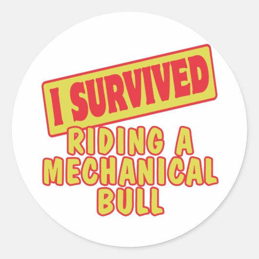 IK OVERVIESDE EEN MECHANISCHE BULL TE RIJDEN RONDE STICKER (Voorkant)