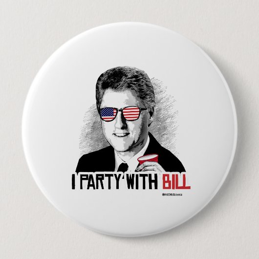 Ik Partij met Bill Clinton Party Animal Ronde Button 4,0 Cm (Voorkant)