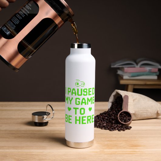 Ik pauzeerde mijn spel Neon Pixel Art Waterfles (Koffie (Gedraaid)  )