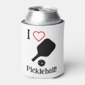 Ik ❤️ Pickleball in zwarte, witte en rode sticker. Blikjeskoeler (Blikje Voorkant)