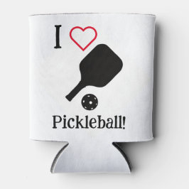 Ik ❤️ Pickleball in zwarte, witte en rode sticker. Blikjeskoeler