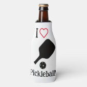 Ik ❤️ Pickleball in zwarte, witte en rode sticker. Flesjeskoeler (Fles Voorkant)