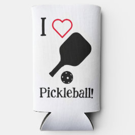 Ik ❤️ Pickleball in zwarte, witte en rode sticker. Seltzer Blikjeskoeler