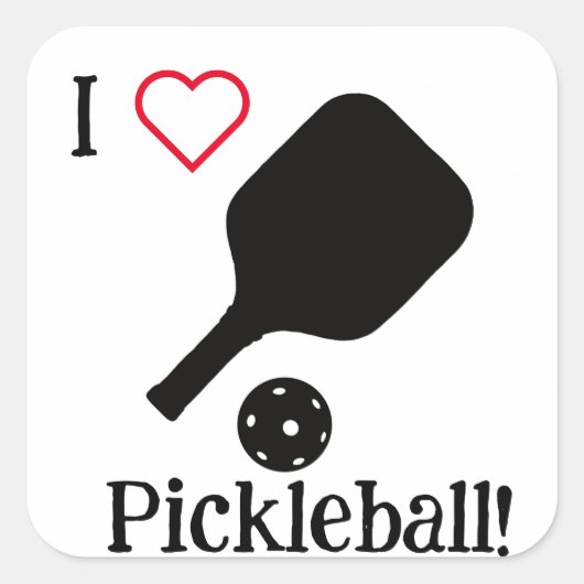 Ik ❤️ Pickleball in zwarte, witte en rode sticker. Vierkante Sticker (Voorkant)