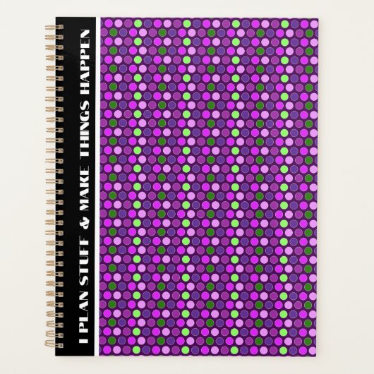 Ik plan dingen en laat dingen gebeuren Lila Polka  Planner (Voorkant)