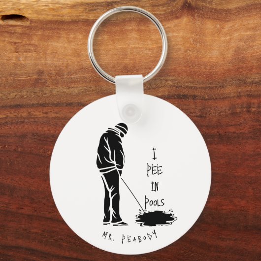 Ik plas in zwembaden grap cadeau grap vol lachen sleutelhanger (Achterkant)