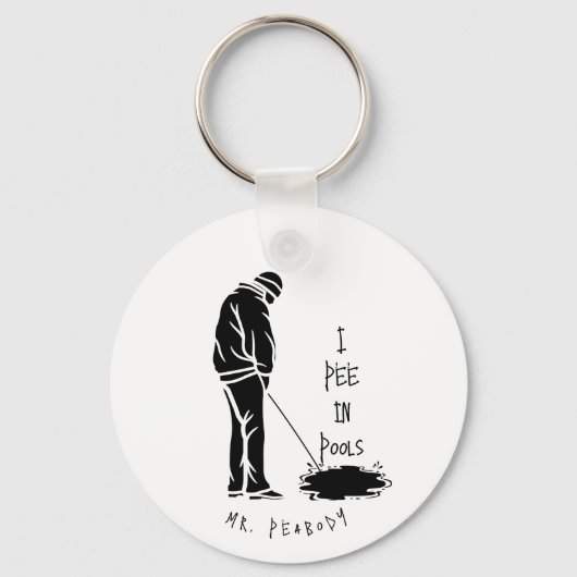 Ik plas in zwembaden grap cadeau grap vol lachen sleutelhanger (Achterkant)