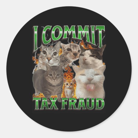 Ik pleeg belastingfraude Grappig Offensief Cat Mem Ronde Sticker (Voorkant)