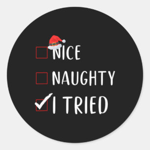 Ik probeerde leuke stoute lijst grappige kerstkaar ronde sticker