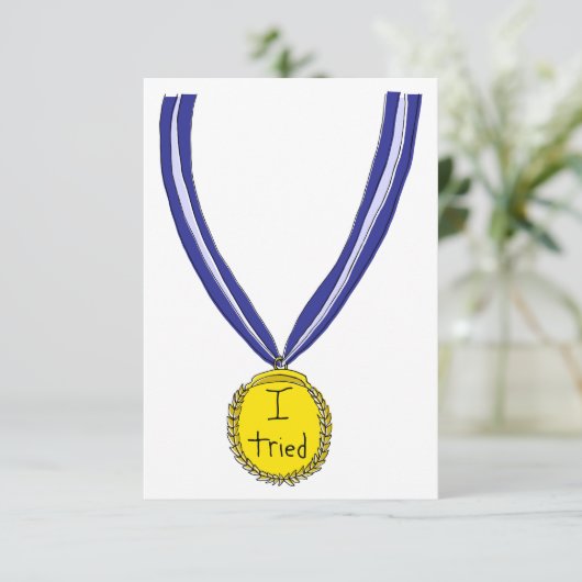 Ik probeerde medaille bedankkaart (Staand voorkant)