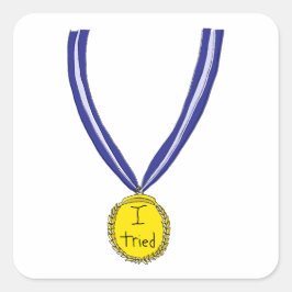 Ik probeerde medaille vierkante sticker