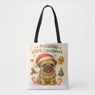 Ik Puggend van Kerstmis Boodschappentas Tote Bag