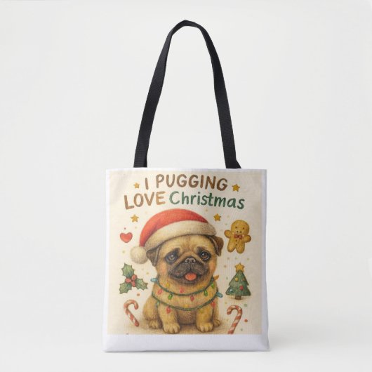Ik Puggend van Kerstmis Boodschappentas Tote Bag (Voorkant)