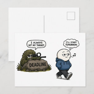 Ik Raak Altijd Mijn Doel – Grappige Uitstelgedrag Briefkaart