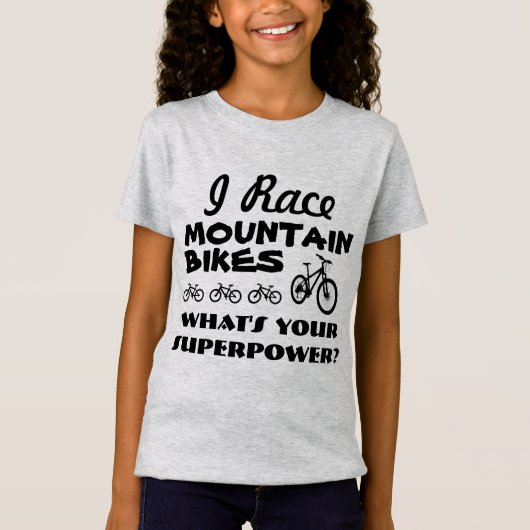 Ik Race Mountain Bikes, wat is je Superpower? T-shirt (Voorkant)