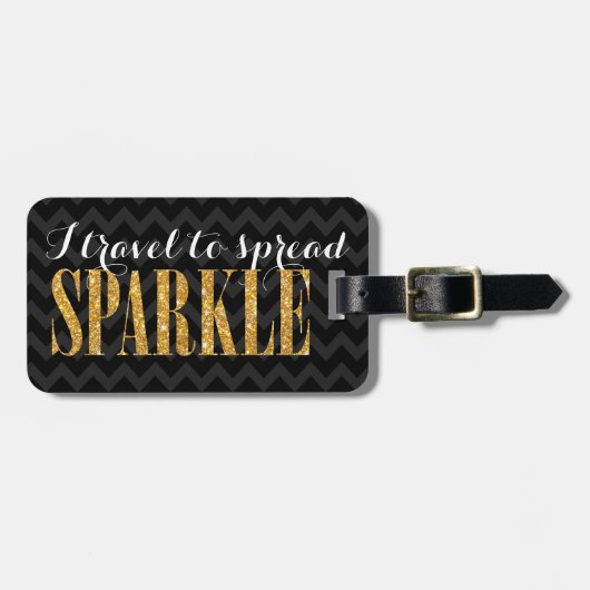Ik reis naar Spread Sparkle Black Chevron Bagagelabel (Voorkant horizontaal)