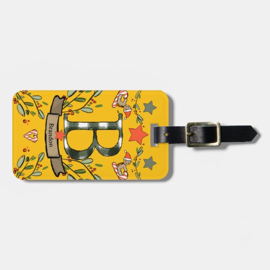 Ik reis voor kerstmonogram "B" met naam Bagagelabel (Voorkant horizontaal)