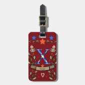 Ik reis voor kerstmonogram "X" met naam Bagagelabel (Voorkant verticaal)