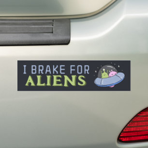 Ik rem voor aliens, grappig ruimteschip bumpersticker