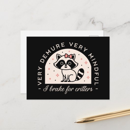 Ik rem voor beestjes grappige wasbeer briefkaart (Voorkant / Achterkant in situ)