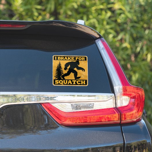 Ik Rem Voor Squatch Retro Bigfoot Grappig Geel Sticker (Auto Zijkant)
