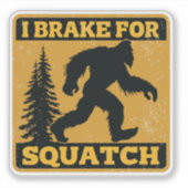 Ik Rem Voor Squatch Retro Bigfoot Grappig Geel Sticker (Voorkant)