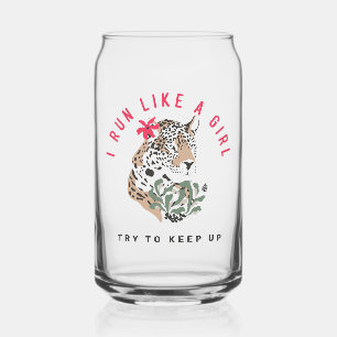 Ik ren als een meisje Motivatie Red Leopard Graphi Blikvorm Glas
