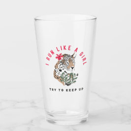 Ik ren als een meisje Motivatie Red Leopard Graphi Glas