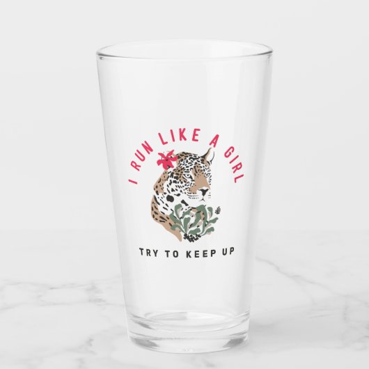 Ik ren als een meisje Motivatie Red Leopard Graphi Glas (Voorkant)