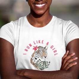 Ik ren als een meisje Motivatie Red Leopard Graphi T-shirt