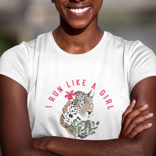 Ik ren als een meisje Motivatie Red Leopard Graphi T-shirt