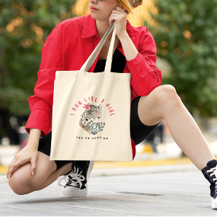 Ik ren als een meisje Motivatie Red Leopard Graphi Tote Bag