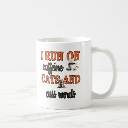 Ik ren op cafeïne, katten en scheldwoorden: grappi koffiemok (Rechts)