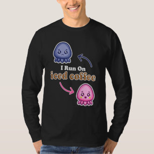 Ik ren op ijskoffie schattige omkeerbare octopus k t-shirt