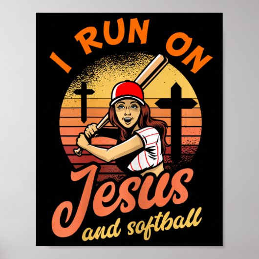 Ik ren op Jesus en softbal Christelijke speler cad Poster (Voorkant)