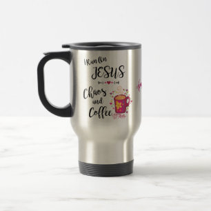 Ik ren op Jezus, Chaos en Coffee Travel Mug. Reisbeker