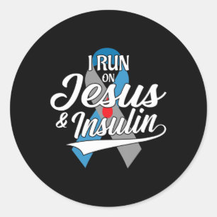 Ik ren op Jezus en insuline type 1 T1D Diabetes A Ronde Sticker