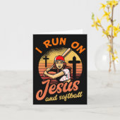 Ik ren op Jezus en softbal Christelijk speler cade Kaart (Gele Bloem)