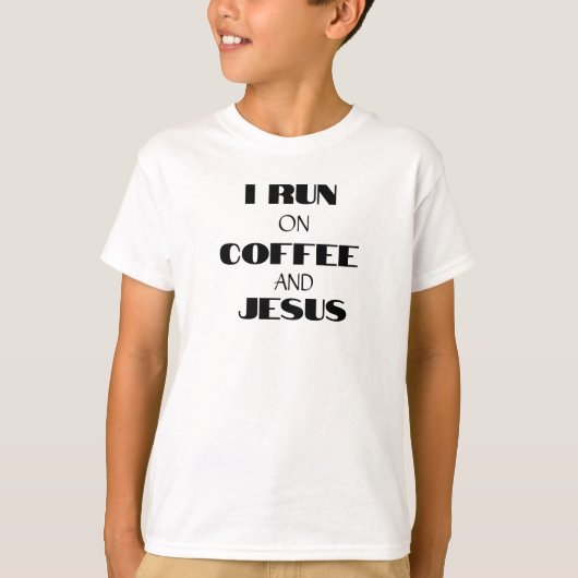 IK REN OP KOFFIE EN JEZUS T-SHIRT (Voorkant)