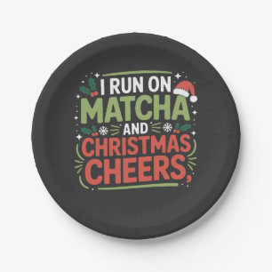 Ik ren op Matcha en Christmas Cheers Groene Drink Papieren Bordje