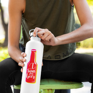 Ik ren voor Beer Fitness Humor Red Beer Waterfles