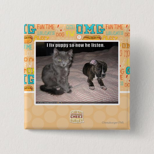 Ik repareer puppy vierkante button 5,1 cm (Voorkant)