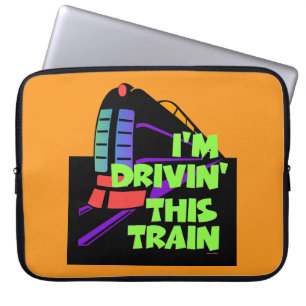 Ik rij deze trein oranje laptop sleeve