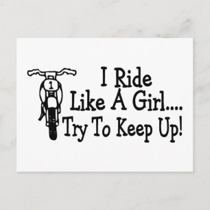 Ik rijd als een meisje, probeer de motorfiets op t briefkaart
