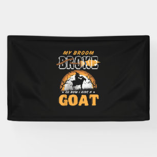 Ik rijd een geit Funny Farming Halloween Farmer Gi Spandoek