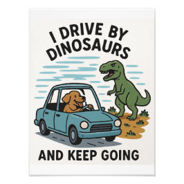 Ik rijd langs dinosaurussen en ga door foto afdruk