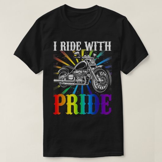 Ik rijd met trots gay biker regenboog motorfiets l t-shirt (Design voorkant)