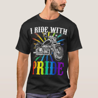 Ik rijd met trots gay biker regenboog motorfiets l t-shirt